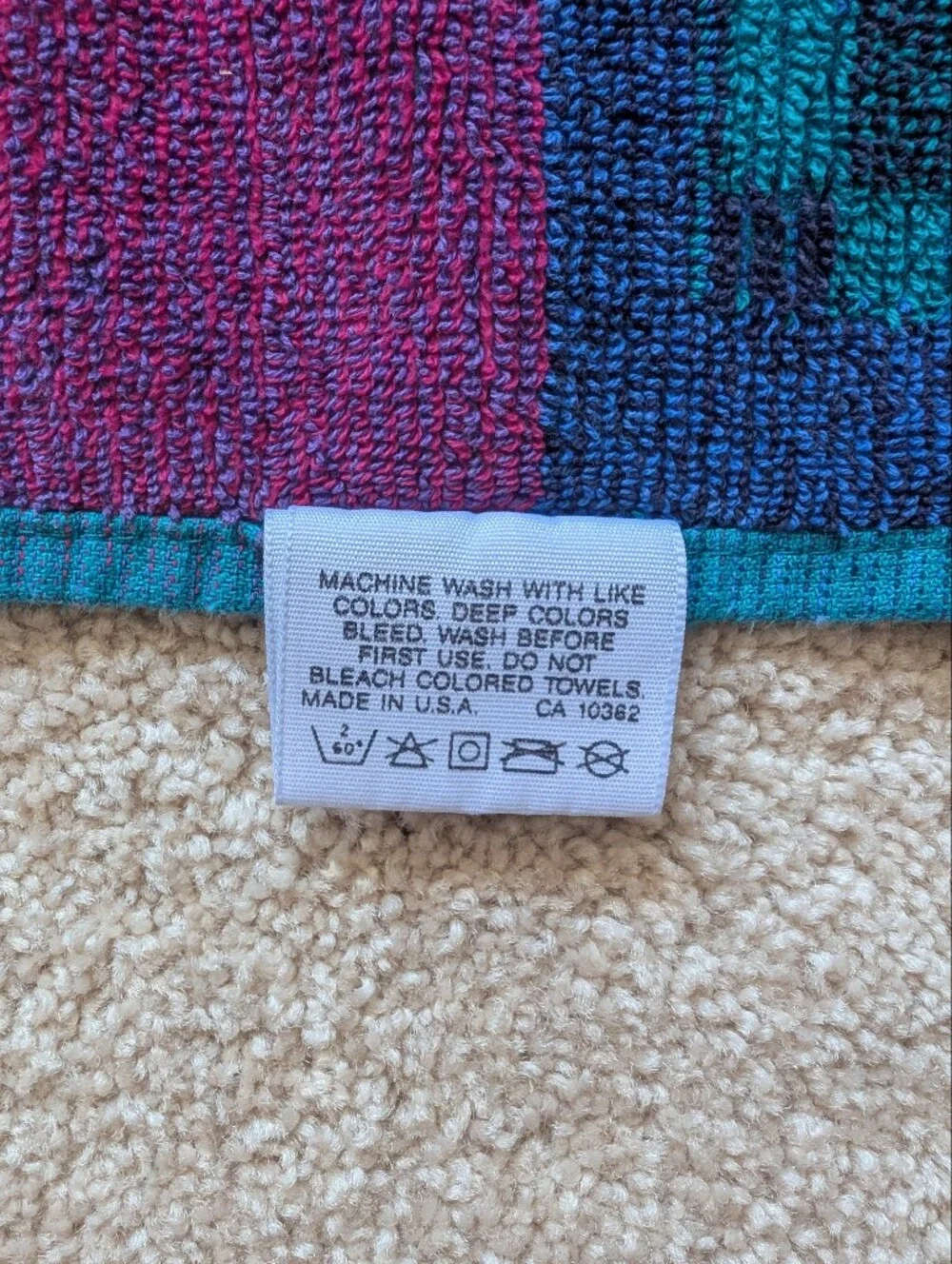 Vintage Fieldcrest Teal Green Purple Aztec Southwestern Cotton Bath Towel